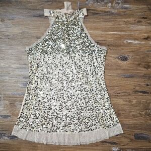 Gold Sequence Halter Top Sz-lg